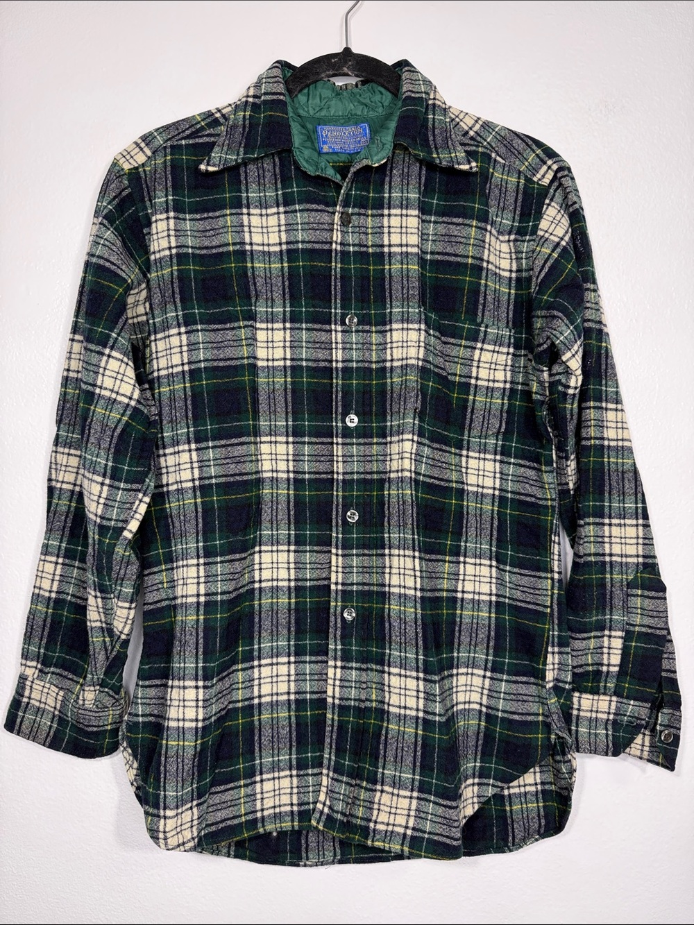 Pendleton Green Navy tartan Plaid Button-Down wool Shirt